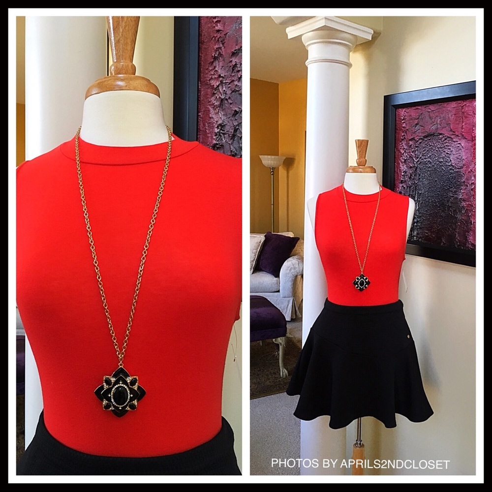 LONG PAVE CRYSTAL BLACK STONE STATEMENT NECKLACE A2C - Picture 3 of 8